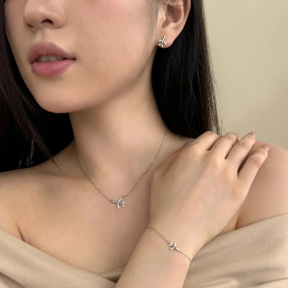 Dylam Personalized Design Fashion Fine Jewelry S925 Silver Rhodium 18K Gold Link Chain 5A Zirconia Airplane Pendant Necklace