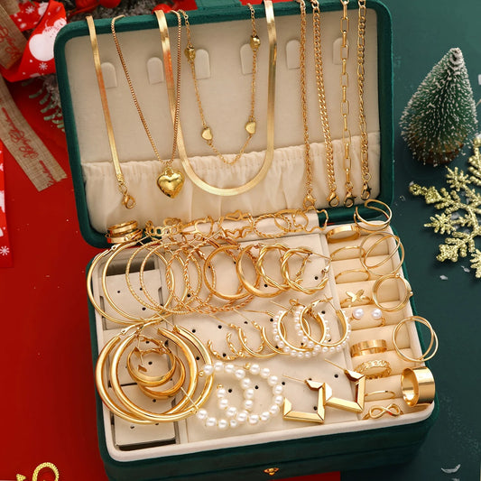 Perfect for Daily Wear 54pcs Christmas Jewelry Set - Elegant&Simple Ring,Earrings,Necklace,Bracelet for Women | Holiday Gifting