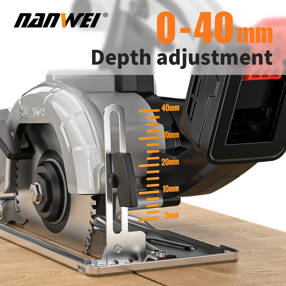 Nanwei Industrial Grade Cordless Electric Circular Saw Rechargeable Lithium Battery Powered Wood Cutters Power Saws
