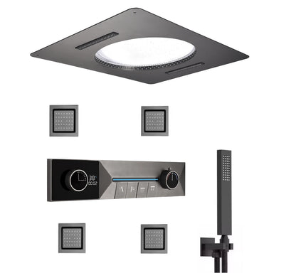 LED Full Body Smart Ceiling 4 Ways Function Digital Thermostatic Rainfall Waterfall Shower Jets System Set with Body Jets