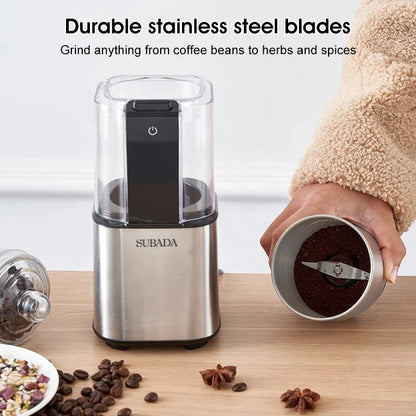 New Household Coffee Bean Grinder Stainless Steel Portable Nut Grains and Dry Spice Herbs Grinder Small Automatic Grinder