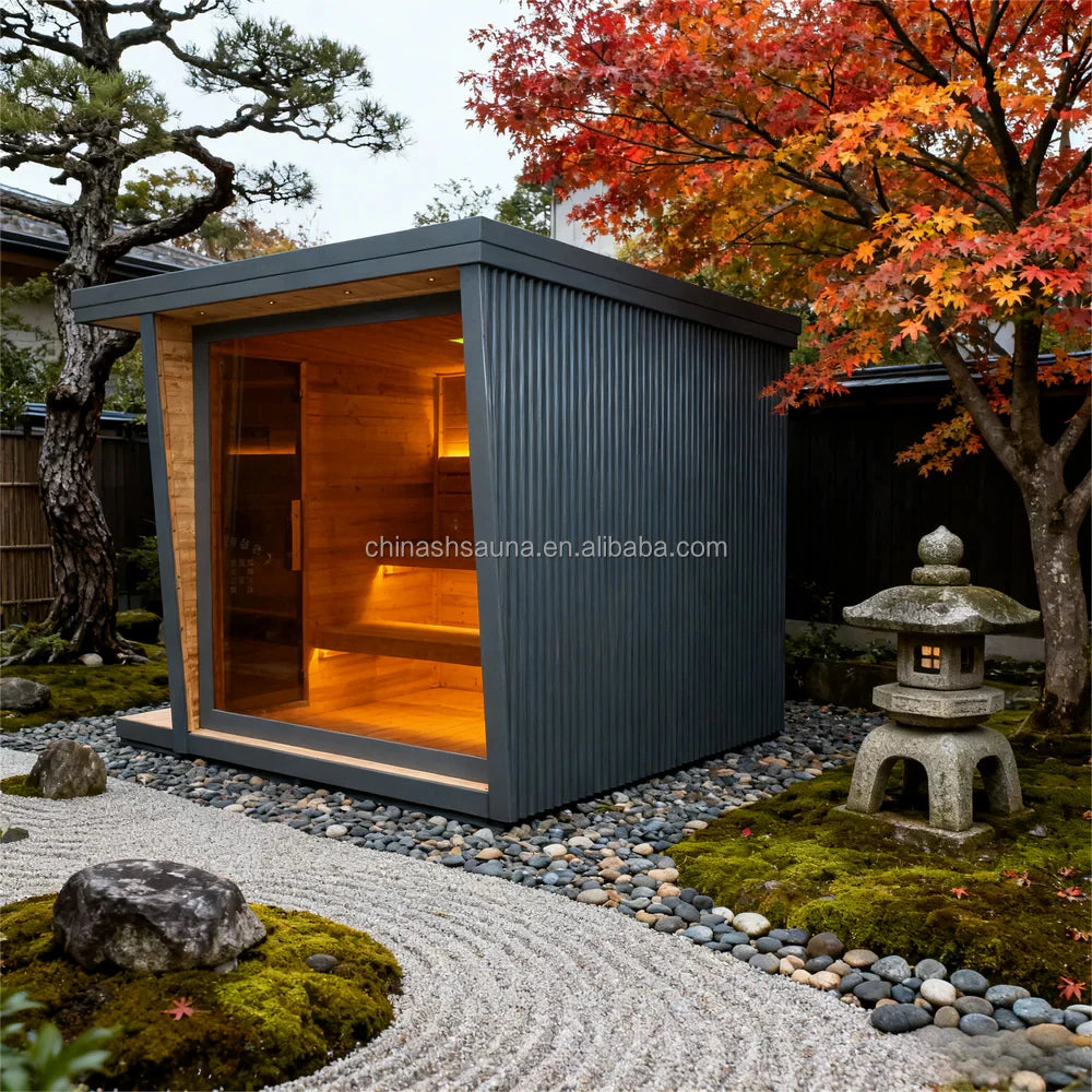 4 Person Carbonized Spruce Traditional Dry Sauna Outdoor Wooden Sauna for Backyard Garden