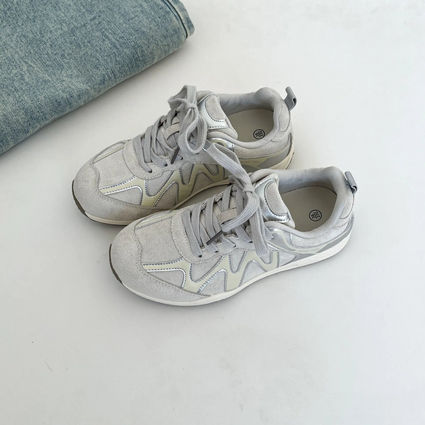 Navy Blue Ballet Sports Style Sneakers, Women Lace-Up Flat Casual Trainers, Breathable Versatile Elegant Tennis Daily Shoes