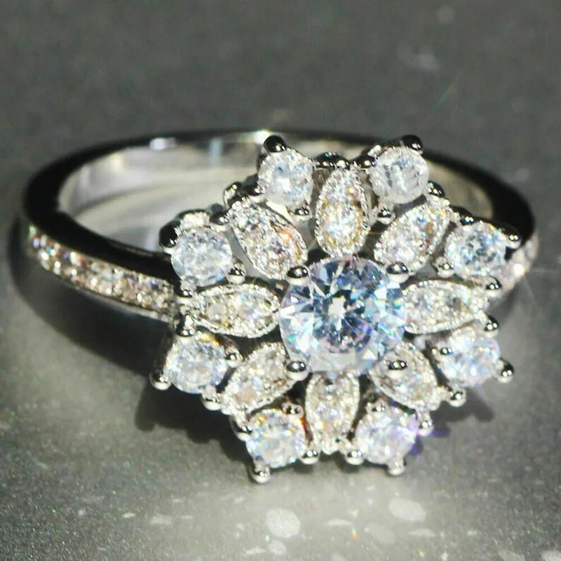 Q639 Women's White Gold Diamond Engagement Ring Round Brilliant Cut Natural G Color Center Stone With Side Diamonds