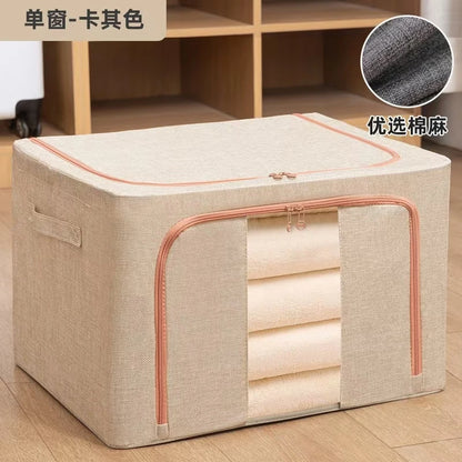 Foldable Clothes Storage Box Capacity Stackable Storage Bag with Metal Frame Dustproof Storage Box with Zipper for Home Room
