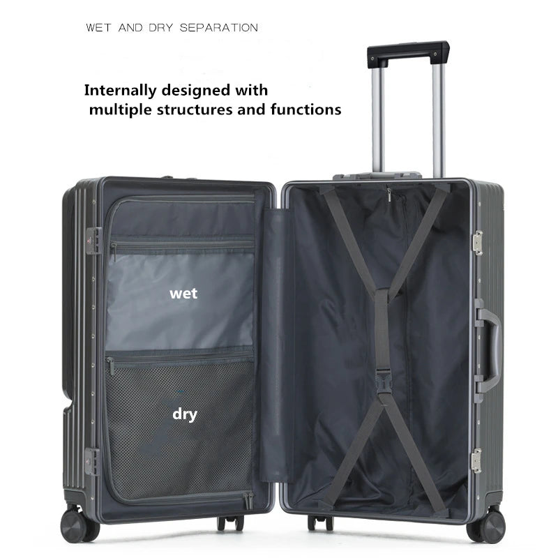 Carry on Luggage Wide Handle Luxury Design Rolling Travel Suitcase PC Hardside With Aluminum Frame Hollow Spinner Wheels