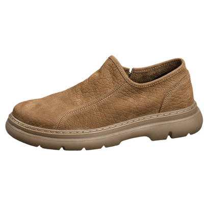 Men's Genuine Cow Leather Slip-On Toe Casual Shoes Breathable Cotton Fabric Rubber Outsole Walking Style Comfortable Lightweight