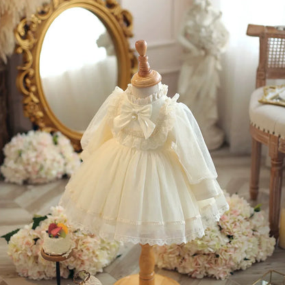 Girls Sweet and Lovely Ball Gown Princess Dress with Long Sleeves and Gauze Skirt Formal Style Baby Outfit Including Headbands