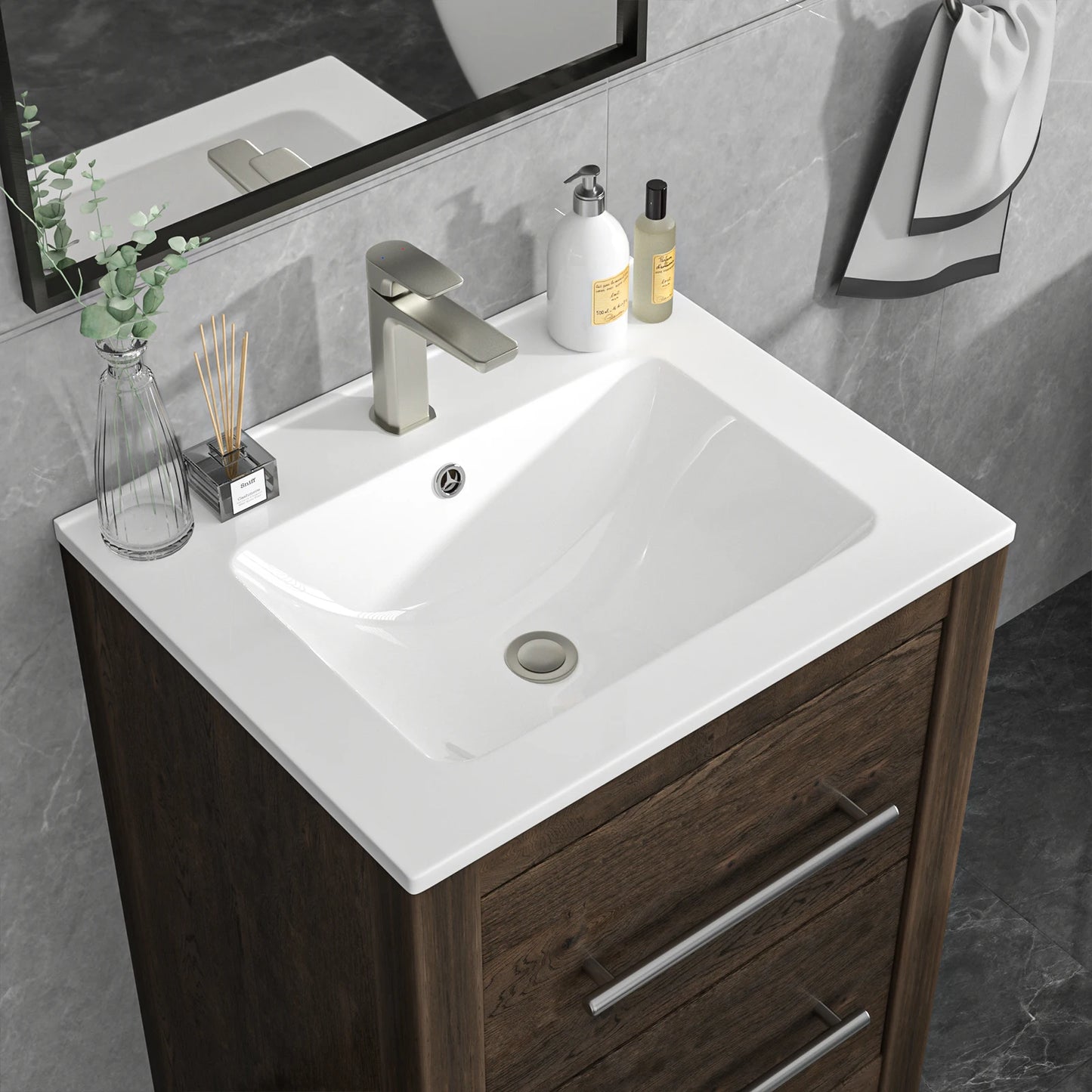 US Stock Sarlai Modern Eco-Friendly White Ceramic Countertop Bathroom Sink with Thin Edge Design