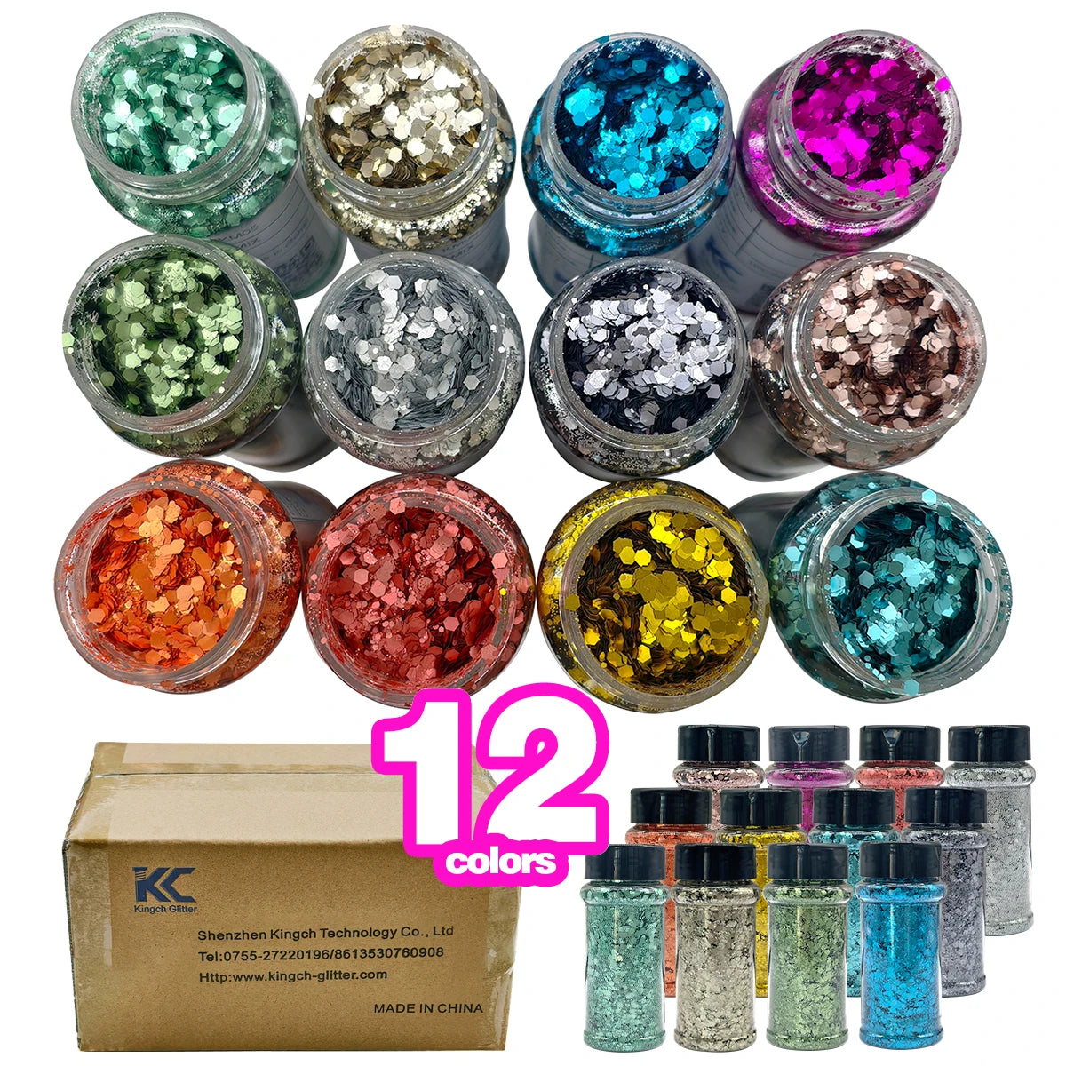 US Warehouses High Flash Spring Chunky Glitter 24 Color Bottle Set for Diy Makeup Manicure Handcrafted Cups Gift-making and More