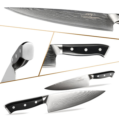 18 Pieces Damascus Steel VG10 Kitchen Tool Kitchen Knives Knife Set with Black Wooden Block with ABS Handle