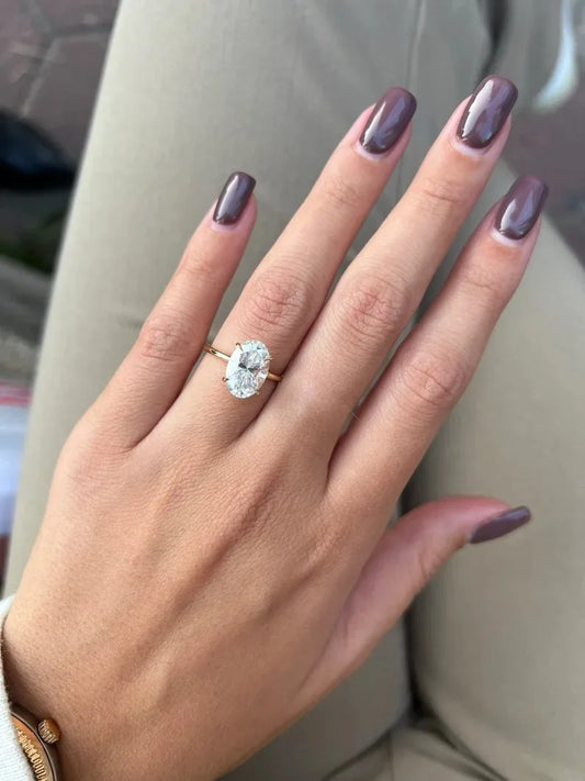 3 Carat Oval Lab Grown Diamond Engagement Ring IGI Certified Hidden Halo Solitaire in 14K 18K Gold by PDG ibma
