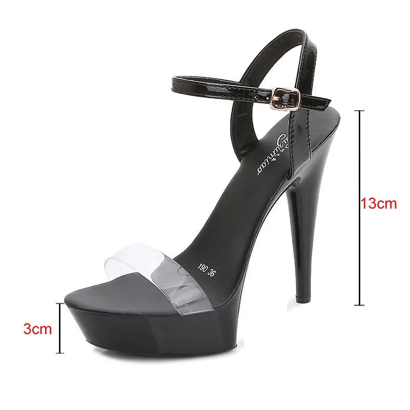 Black Red Silvery Rhinestone Women's High Heels Sandals Sexy Summer Platform Pumps Women Colorful Patent Leather Fine Heel Shoes