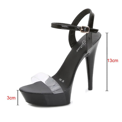 Black Red Silvery Rhinestone Women's High Heels Sandals Sexy Summer Platform Pumps Women Colorful Patent Leather Fine Heel Shoes