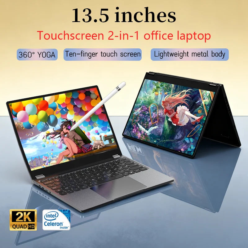 New Yoga 13.5Inch2.2K 360 Degrees Flip Folding Touch Screen Business Office Laptop Windows 11 Pro SSD 128GB/256GB/512GB DDR4