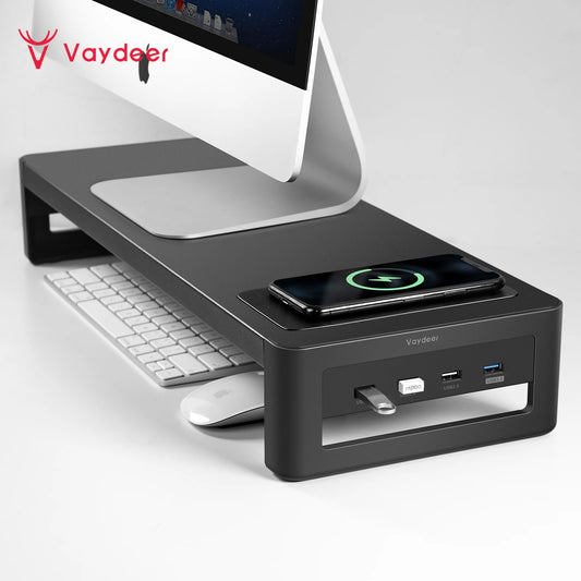 VAYDEER Monitor Stand Riser with USB3.0 Hub Support Data Transfer and Charging Steel Desk Organizer for Laptop Computer by PDG ibma