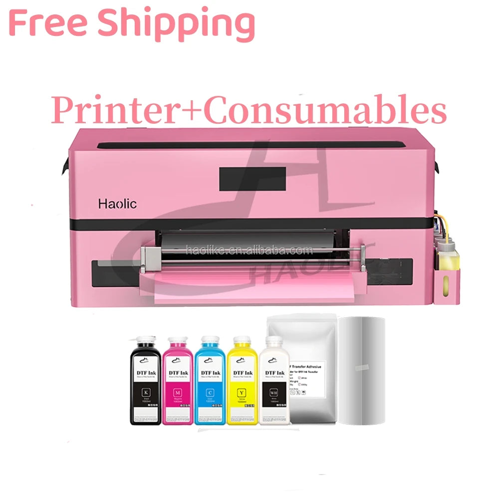 Free Shipping The Best XP600 DTF Printer Textile Fabric Printing Pink Dryer Full Set With A3 DTF Printer Auto Film Feeding Kits
