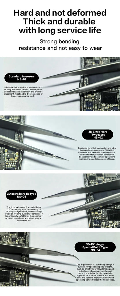 I2C 3D Electronics Extra Hard Alloy Tweezers Precision Forceps for SMD BGA SMT Mobile Phones Flying Line Repair Hand Tools Sets