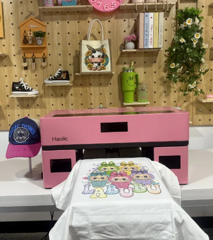 Haolic A3 Pink DTF Printer XP600 Heat Transfer Machine DTG Machine with Automatic Cleaning Function for T-Shirts Fast Ship