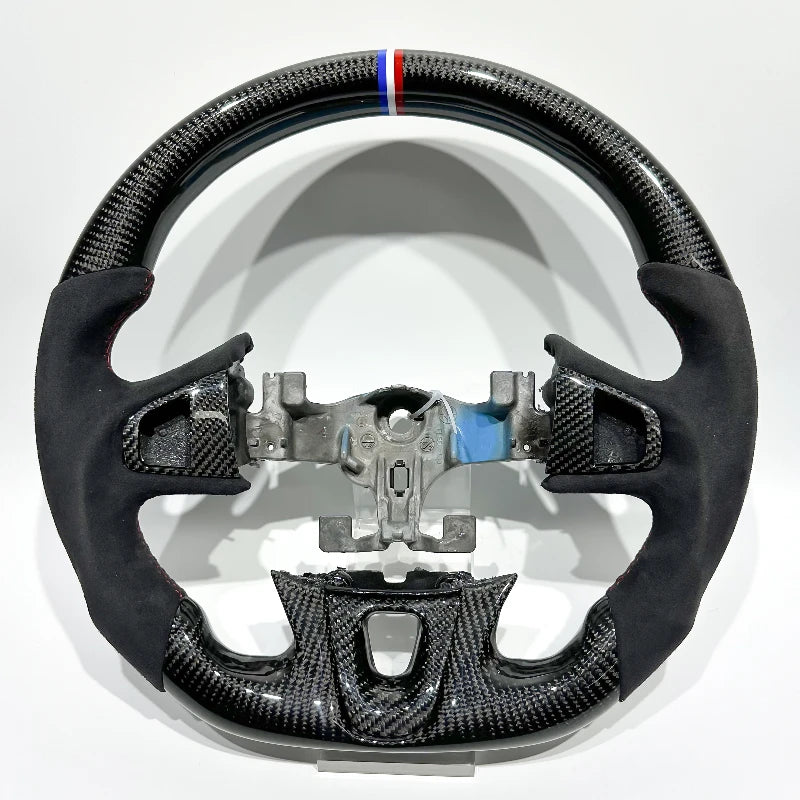 EU Warehouse Direct Shipping in Stock Flat-bottomed Sporty Glossy Carbon Fiber Alcantara Steering Wheel for Renault Megane 3 3RS