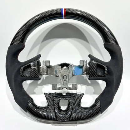 EU Warehouse Direct Shipping in Stock Flat-bottomed Sporty Glossy Carbon Fiber Alcantara Steering Wheel for Renault Megane 3 3RS