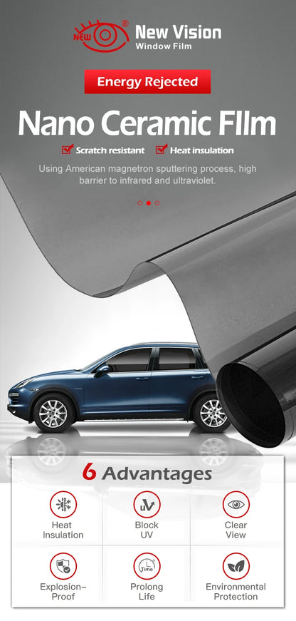 1mX3m High Rejection HIR100%% Nano Ceramic Car Window Tint Film Auto Glass Decorative Sun Control Film