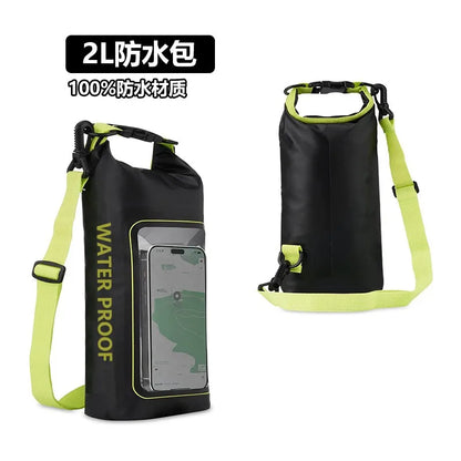 Sinodiving Supplier 2L Roll Top Floating Waterproof Phone Pouch Shoulder Dry Bag Touch Screen for Hiking Camping Surfing Black