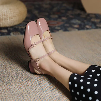 LIHUAMAO Patent leather women sandals ankle strap square toe sandals high heel shoes green