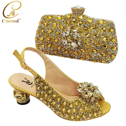 Ladies Italian Shoes and Bag Set Decorated with Rhinestone Matching Shoes and Bag Set In Heels Women Comfy Platform Sandal Shoes