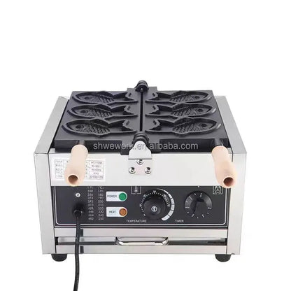 WeWork Commercial Taiyaki Machine Fish Electric Taiyaki Waffle Machine with 3pcs Closed Mouth Fish Shape Taiyaki Waffle Maker