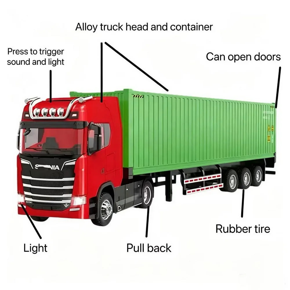 In Stock 1/50 Diecast Truck Model Toys Simulation Transport Heavy Vehicle Pull Back Container Full Alloy Metal Toy Car for Boy