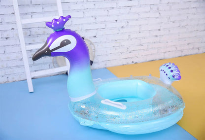 Peacock Lovely Eco-friendly PVC Inflatable Bubble Bottom Sequin Seating Swim Ring for Kids Water Sport
