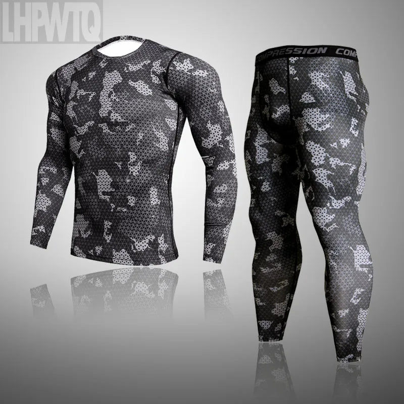 Men's Thermal Underwear Set MMA Tactics Leggings Solid Color Costume Compress Fitness Long Johns Men Winter Brands  Men