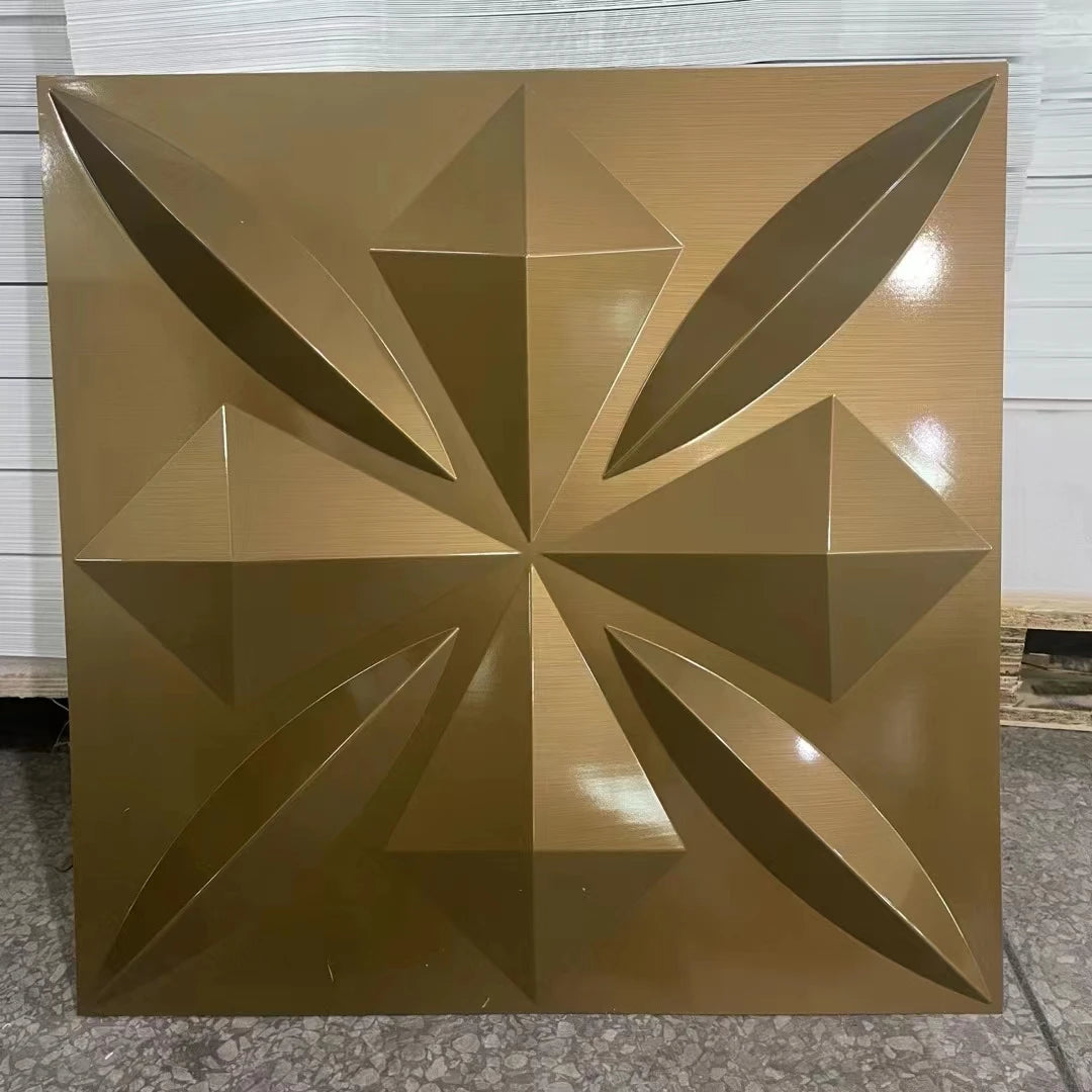 Irini 2024 Hot Selling PVC Deep Brushed Gold 3D Wall Panels Waterproof Fireproof Easy Install Household Interior Wall Decor