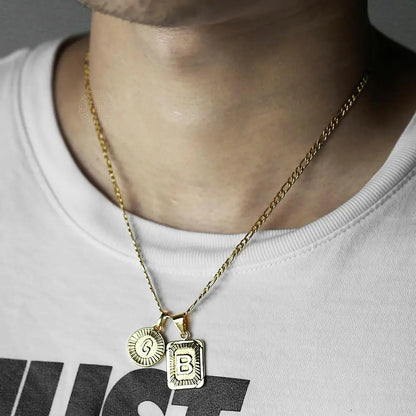 Chic 2pcs Letter Pendants with Figaro Chain Necklace Stainless Steel Link Choker for Men Women Gold Color Jewelry Gift 18inch