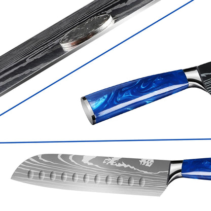 Ultra Sharp 7 Inch Santoku Knife Stainless Steel Blade Japanese Chef Knife with Colorful Resin Handle,Gift Box for Family