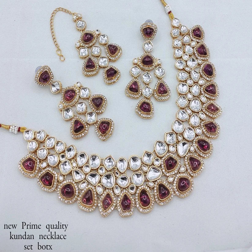 Trending Fancy Collection Gold Plated Ethnic Kundan & Pearl Necklace Set for Wedding and Party Unique Designed Women's Jewelry