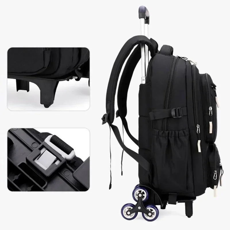 Wholesale Custom Unisex Children's Trolley Backpack Wheeled School Bag Fashionable Waterproof Characters Pattern Zipper Closure