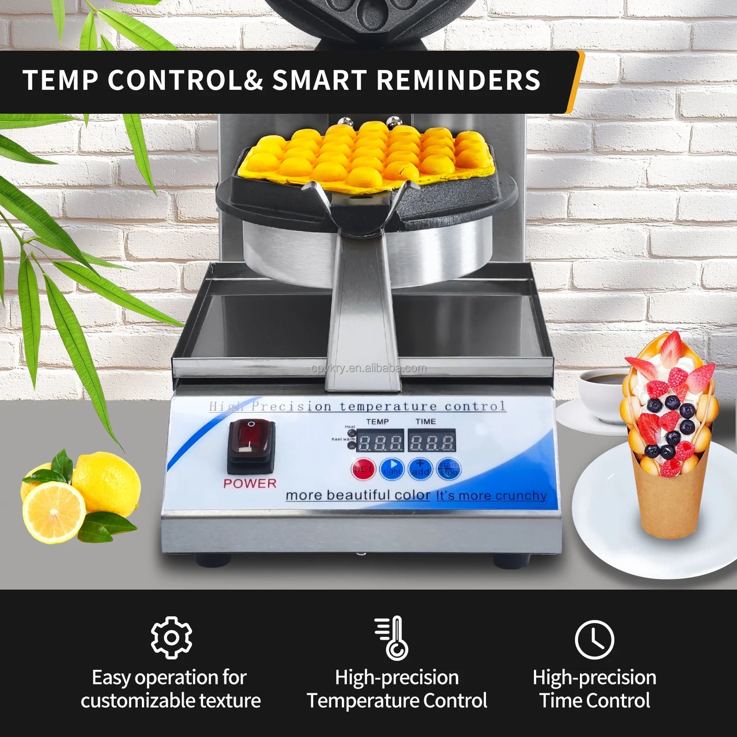 1400W Intelligent Digital Non-Stick Hong Kong Egg Waffle Maker Honeycomb Shaped for Household Snacks Professional for Hotels