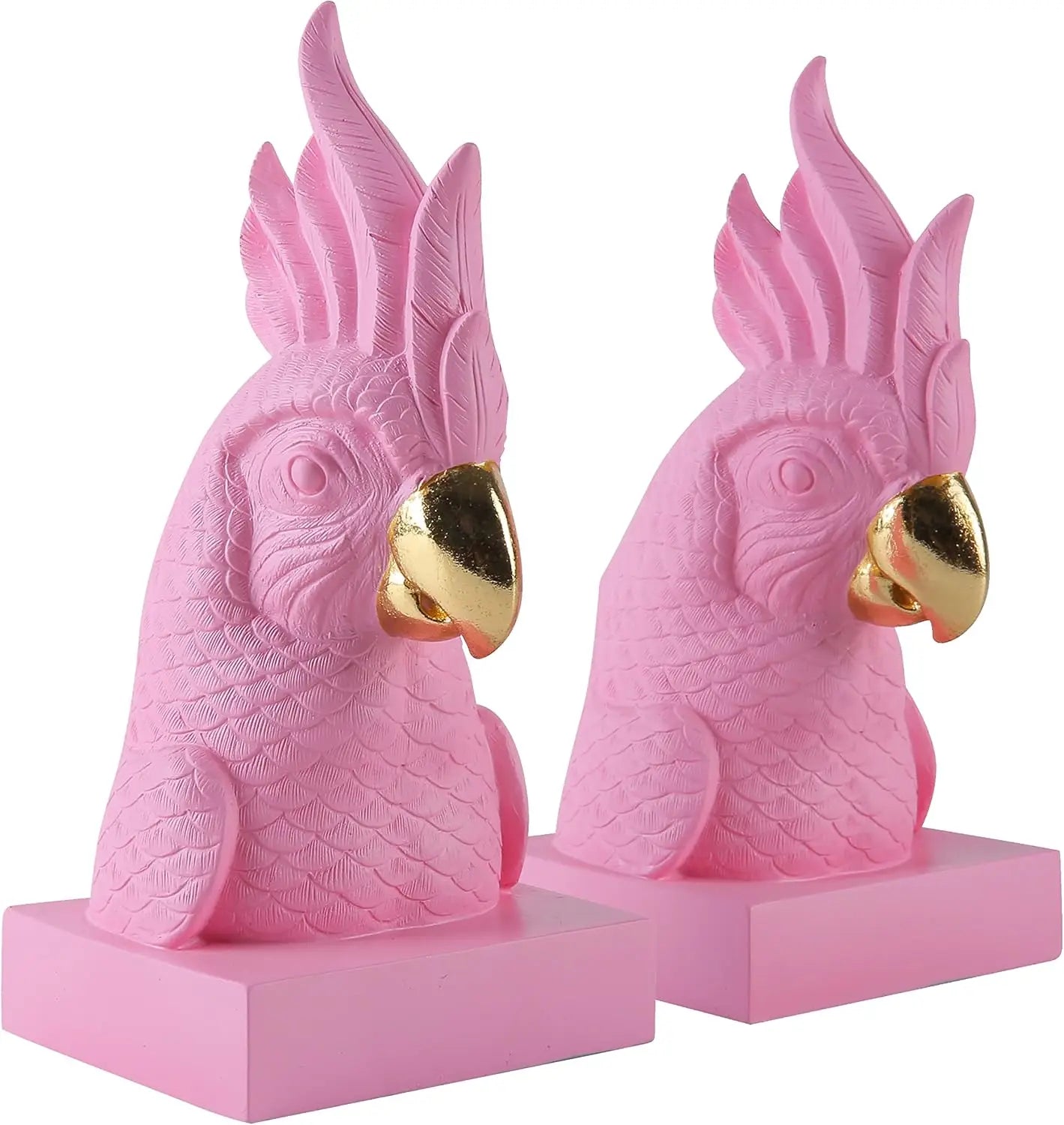Pink Parrot Decorative Bookends Set of 2 Cute Bird Animal Sculpture Book Ends Resin Statues Book Stopper for Home Decor