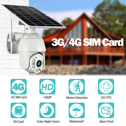 Solar Security Camera Night Vision Built-In Battery 4G Sim Card Wifi Outdoor PTZ Solar Panels Camera