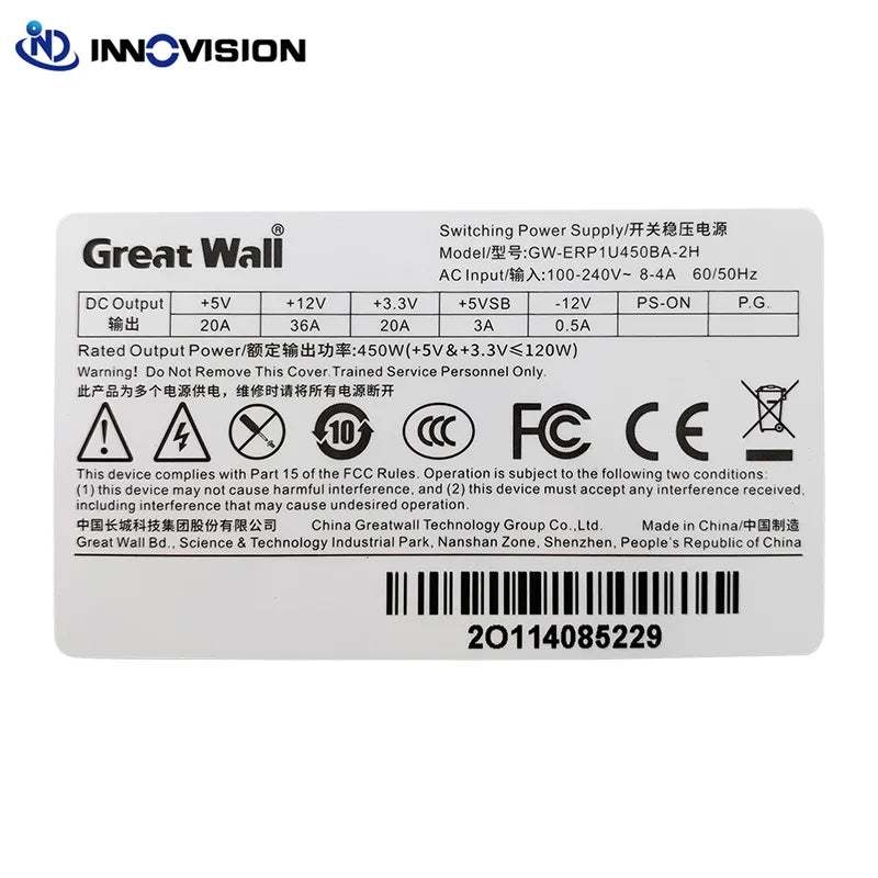 High Efficiency Greatwall 1U Dual Powersupply GW-ERP1U450 450W Redundant Crps Switching Power Supply for 1U Server