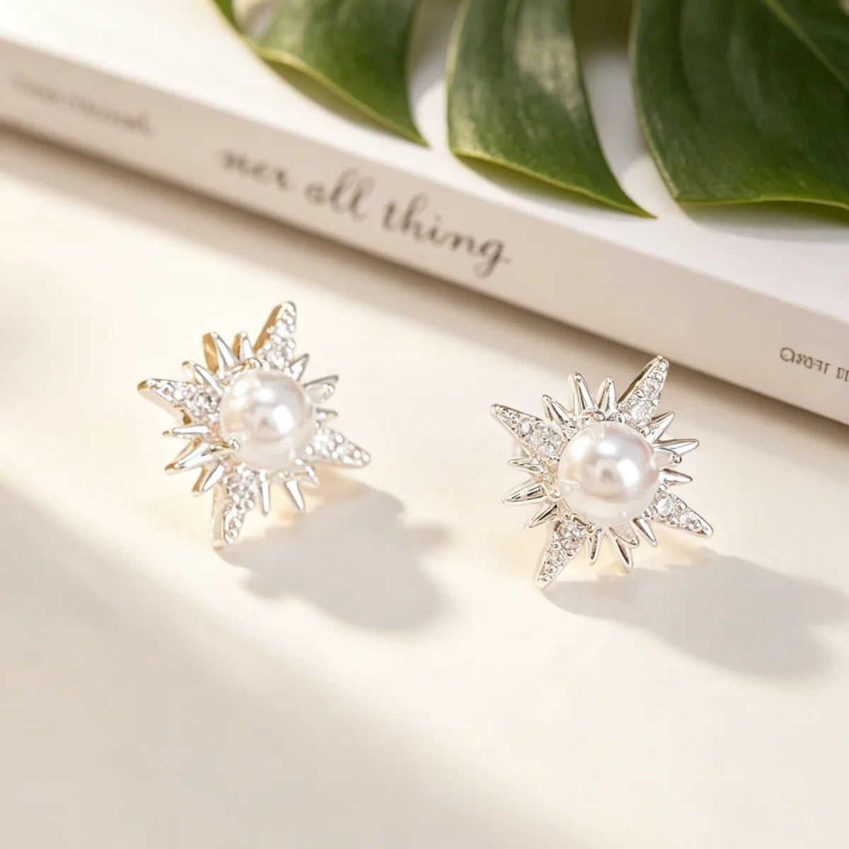 1Pair Women Classic Zircon Stud Earrings with Multi-Pointed Star Design Party Jewelry