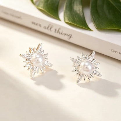 1Pair Women Classic Zircon Stud Earrings with Multi-Pointed Star Design Party Jewelry