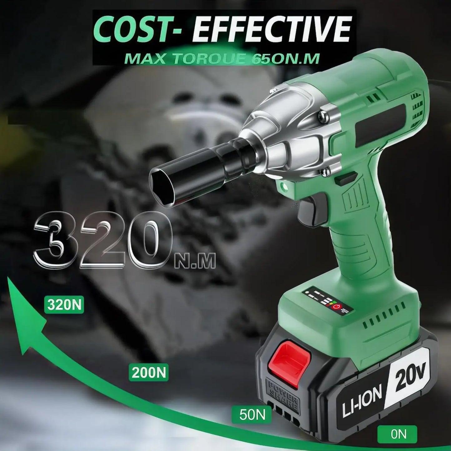 20V Cordless Impact Wrench DIY Grade Electric Wrench Drill for Car Max Torque 320nm Battery Powered