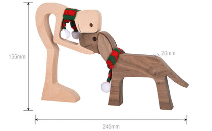 Family Puppy Wood Dog Craft Figurine Desktop Table Ornament Carving Model Home Office Decoration Pet Sculpture Christmas Gift