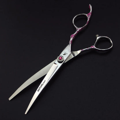 7.0 Inch  Pink plum Handle  Veterinary Animal Shaped Scissors Pet Grooming Scissors Pet Fishbone Teeth 5 Scissors Set PTS-114