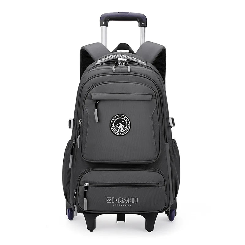 Wholesale Custom Unisex Children's Trolley Backpack Wheeled School Bag Fashionable Waterproof Characters Pattern Zipper Closure