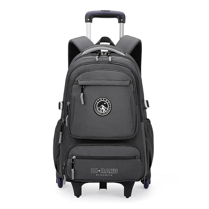 Wholesale Custom Unisex Children's Trolley Backpack Wheeled School Bag Fashionable Waterproof Characters Pattern Zipper Closure