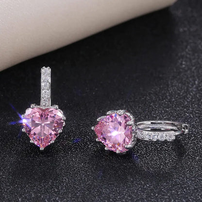 Romantic Heart Crystal Drop Earrings For Women Zinc Alloy Claw Setting Everyday Wear Blue Rhinestone Jewelry